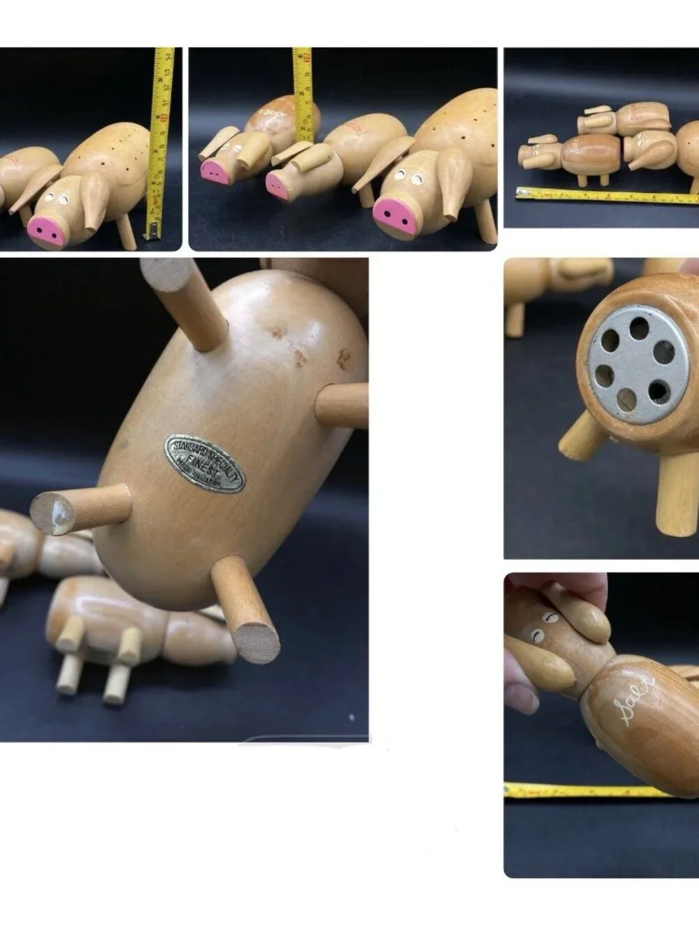 Hors D'oeuvre Server Salt Pepper Set Wood Pig Japan MCM Vintage Barware
